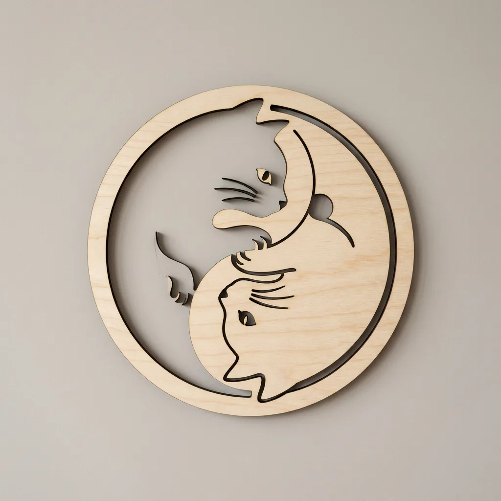 Chats Yin Yang — décoration murale ronde