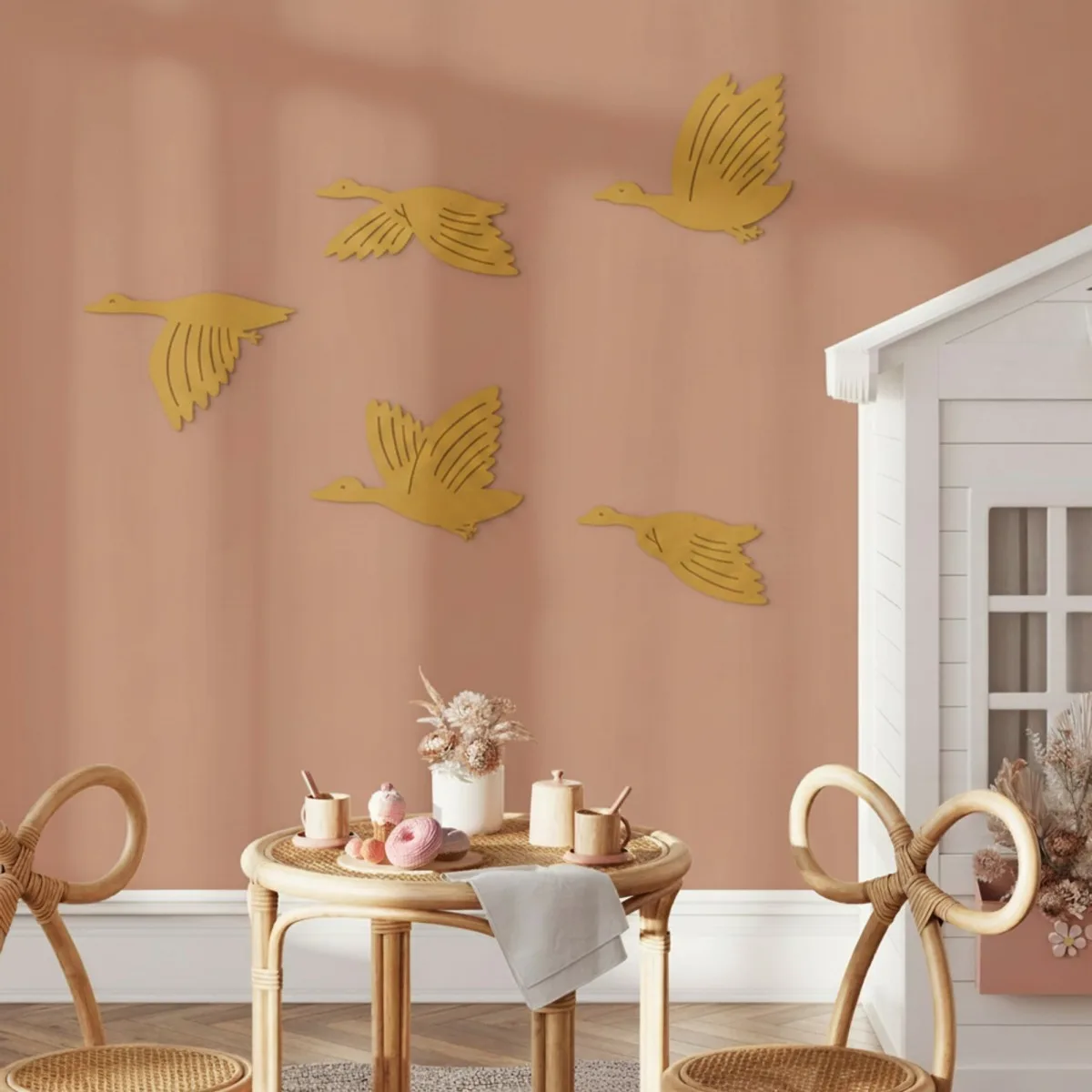 Décoration murale en contreplaqué de bouleau – Oies volantes, set de 5 pièces 88x60 cm