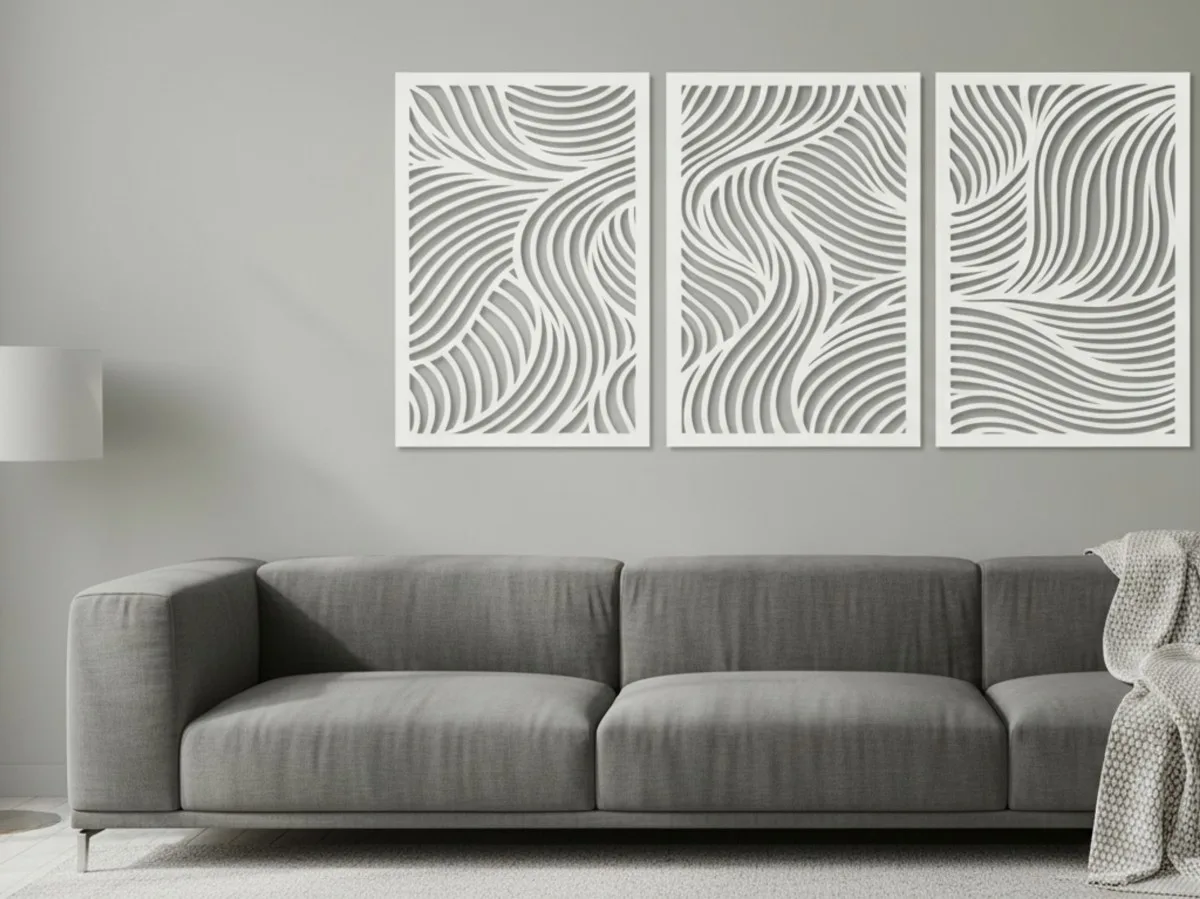 Flowing Lines Wave Panels Wall Art, Set of 3