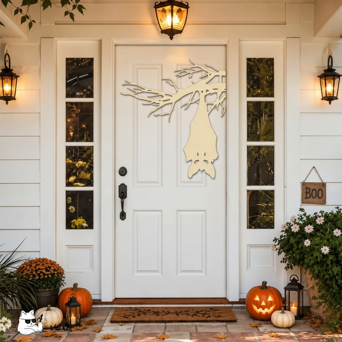 Chauve-souris suspendue à une branche Halloween – Silhouette effrayante pour porte et mur