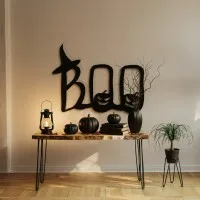 BOO Letters Wall Art – Witch Hat and Pumpkin Faces – Birch Plywood Halloween Sign
