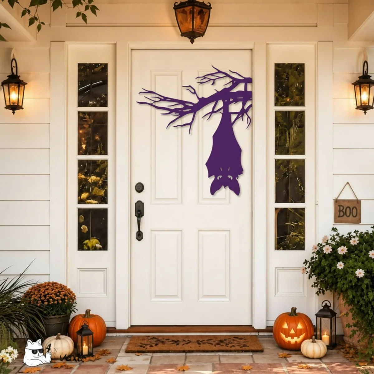 Chauve-souris suspendue à une branche Halloween – Silhouette effrayante pour porte et mur