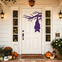 Chauve-souris suspendue à une branche Halloween – Silhouette effrayante pour porte et mur