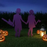 Creepy Couple Halloween Yard Stakes – Boy with Chainsaw & Girl with Axe