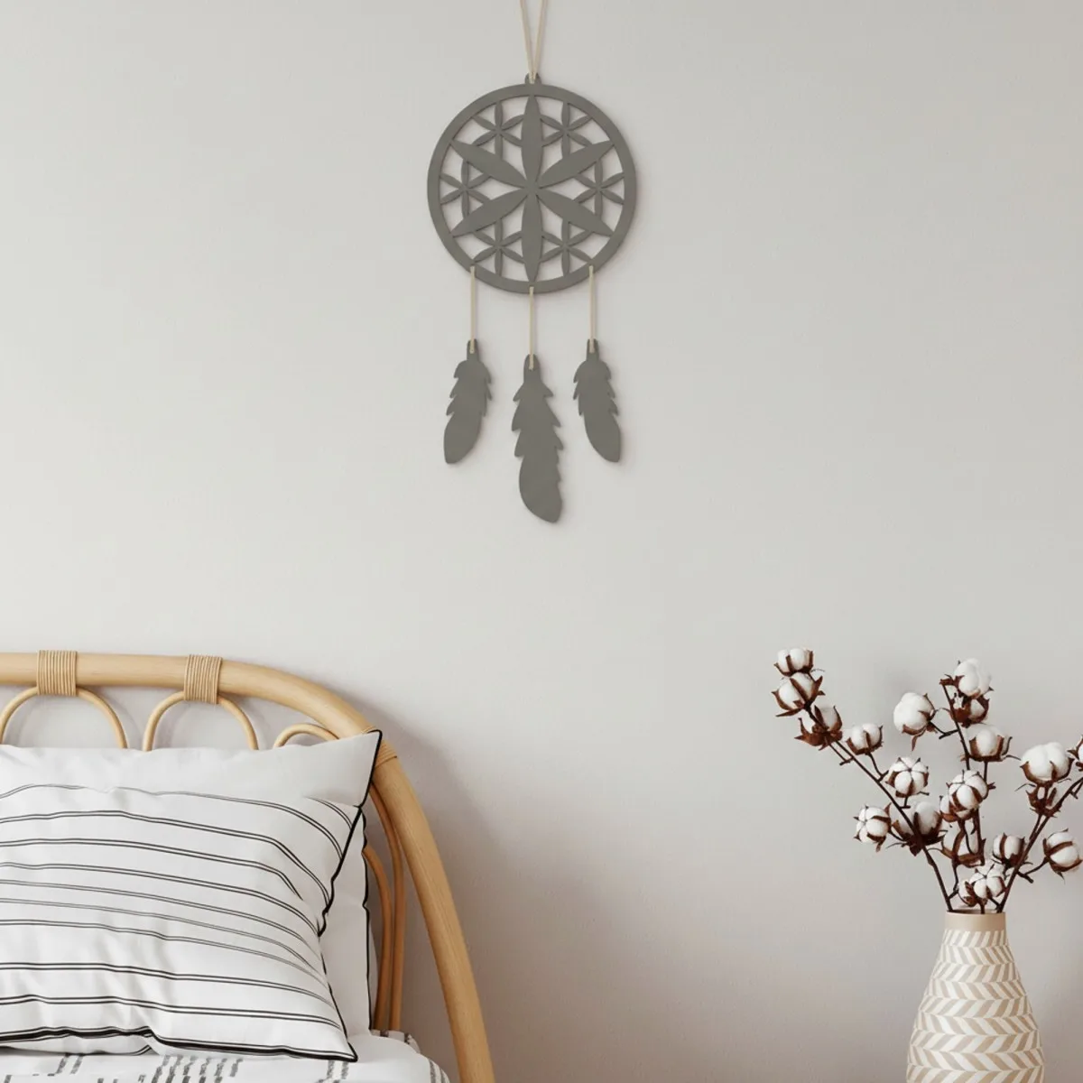 Déco murale en contreplaqué – Attrape-rêves avec une fleur (4 pièces)