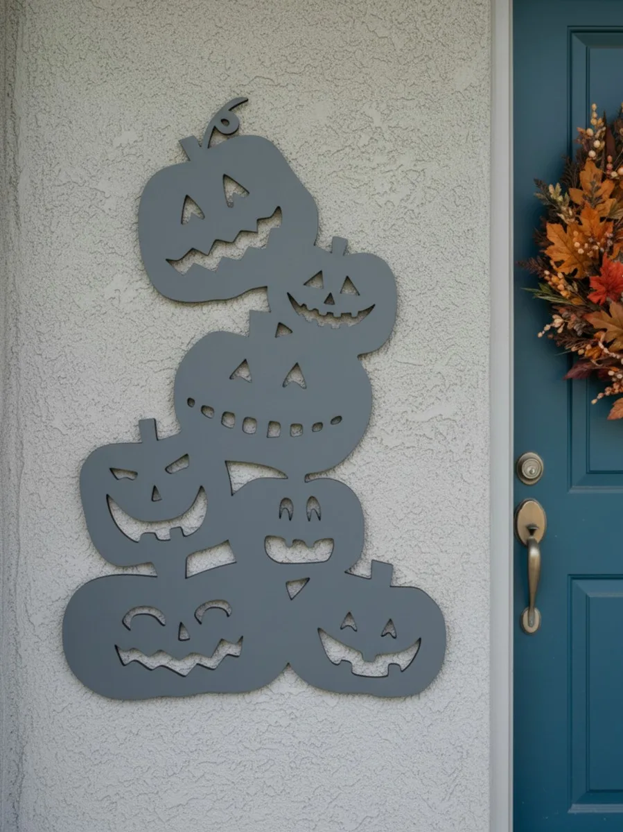 Déco murale Halloween pile de citrouilles – six citrouilles sculptées 60 cm
