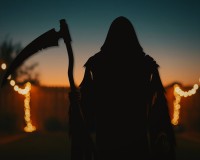 Tall Grim Reaper Wall Decor – Hooded Reaper with Scythe – Birch Plywood