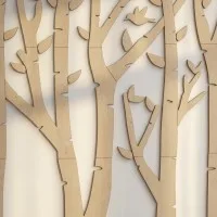 Plywood Wall Decor – Birch Forest with Birds, 120×140 cm