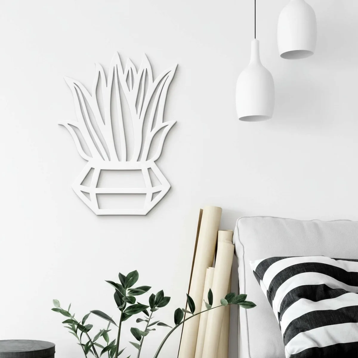 Diamond Potted Plant Wall Decor – Laser-Cut Birch Plywood
