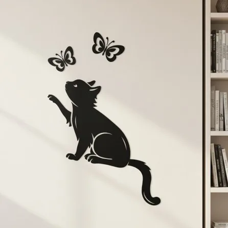 Cat and Butterflies Wall Art