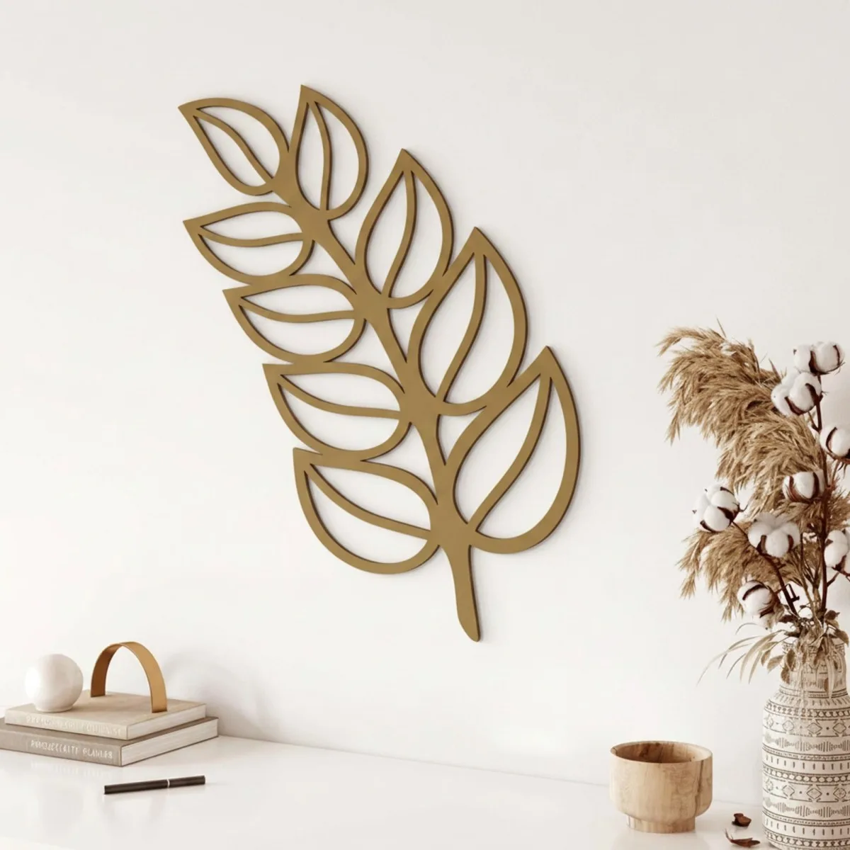 Blad wanddecoratie van berken multiplex – botanische laserdecoratie, 60 x 34 cm