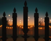 Candelabra Wall Decor – Five Burning Candles Silhouette – Birch Plywood