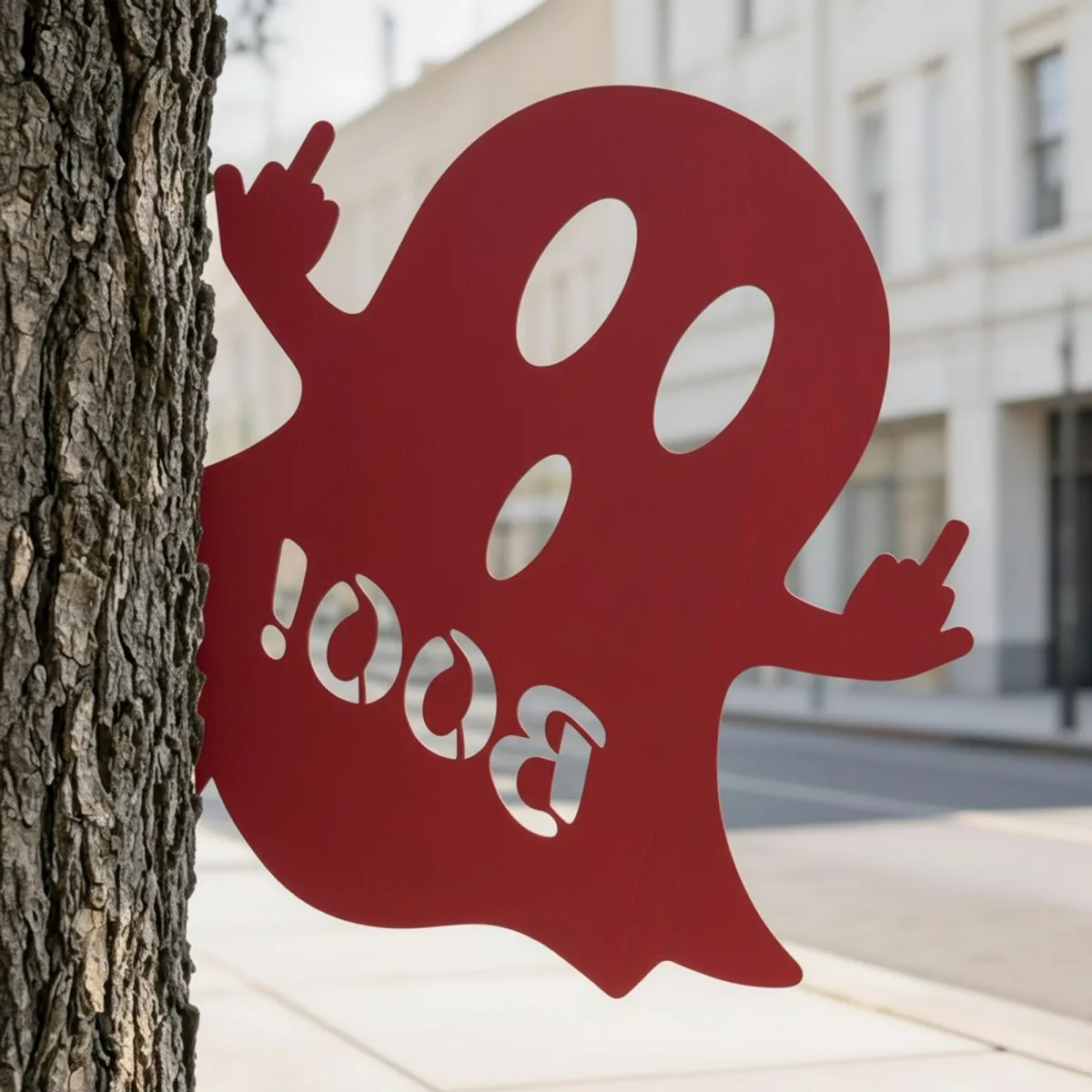 Halloween Frecher Geist Gartendeko – Lässiges BOO-Schild mit Stinkefinger 60 cm