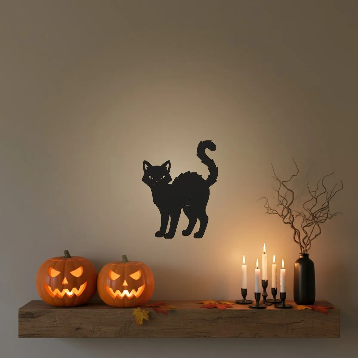 Halloween zwarte kat wanddecoratie – Silhouet met gebogen rug – Berk multiplex