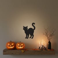 Halloween zwarte kat wanddecoratie – Silhouet met gebogen rug – Berk multiplex