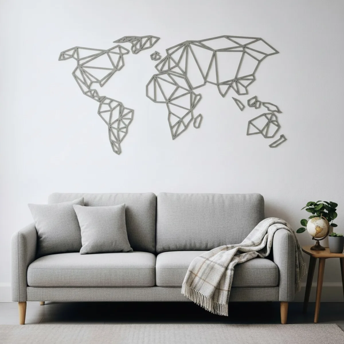 Origami World Map Plywood Wall Decor – Geometric Wireframe Map 100x50 cm