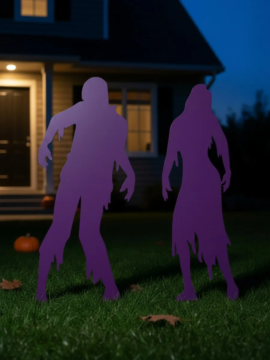 Couple de zombies Halloween pour jardin – Ensemble de 2 silhouettes en bois