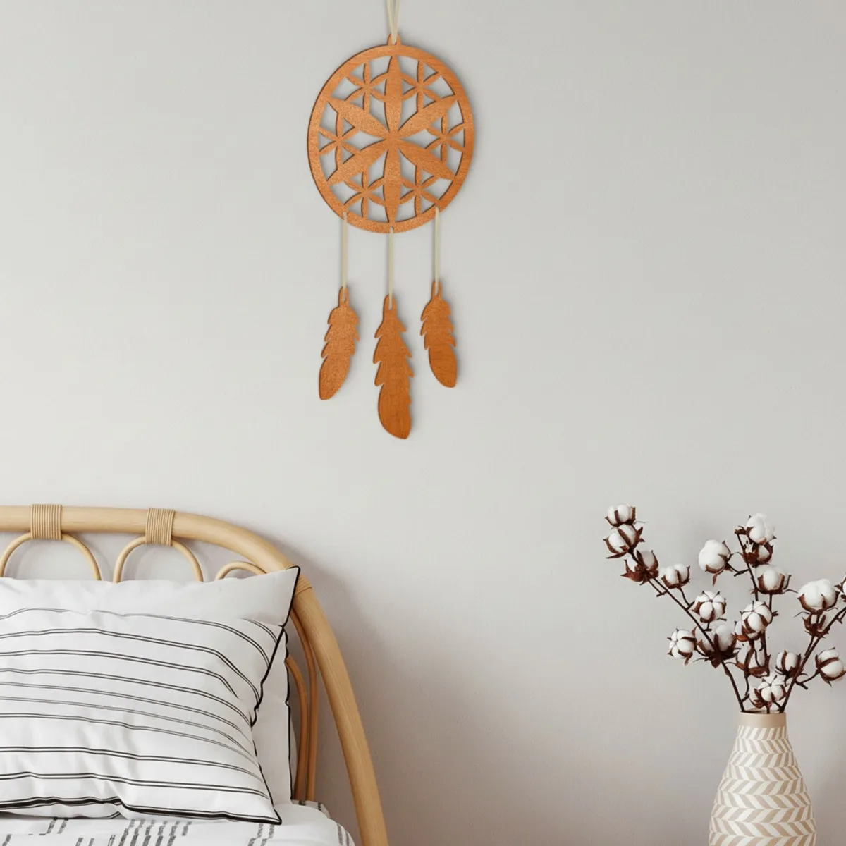 Déco murale en contreplaqué – Attrape-rêves avec une fleur (4 pièces)