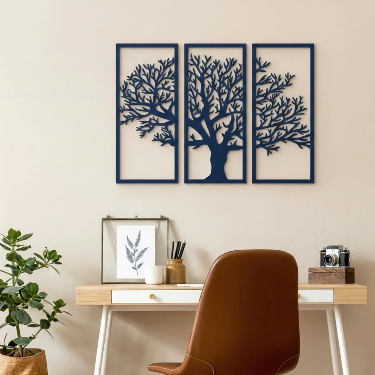 Wanddekoration aus Birken-Sperrholz – 3-teiliges Baum-Set 58x40 cm