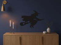 Flying Witch Wall Decor – Halloween Witch on Broomstick Silhouette – Birch Plywood