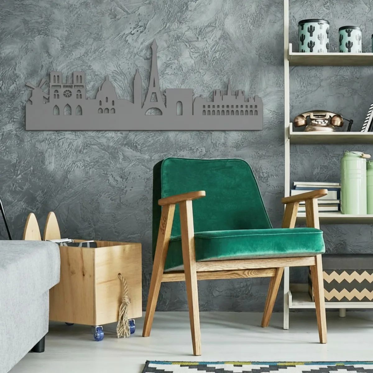 Paris Skyline Birch Plywood Wall Decor – Eiffel Tower Silhouette