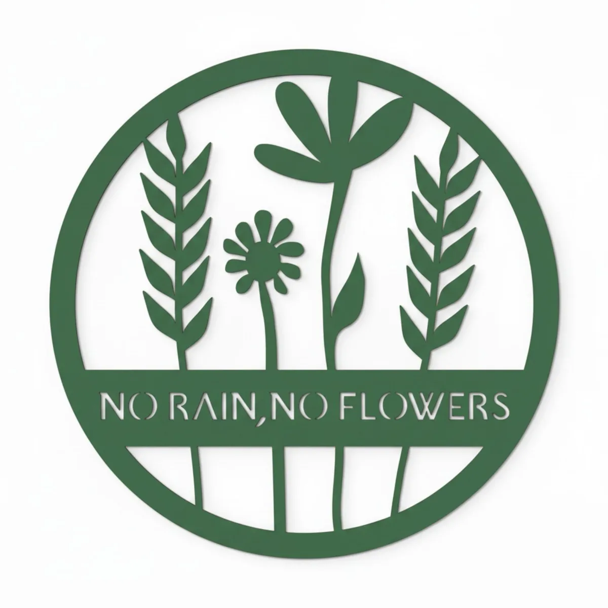 Déco murale en contreplaqué – No Rain No Flowers, ronde