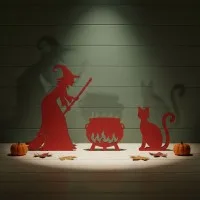 Witch with Cauldron and Cat — Halloween Wooden Silhouette Set