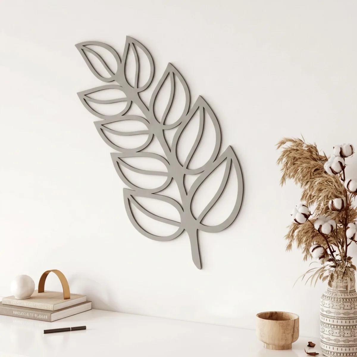 Blad wanddecoratie van berken multiplex – botanische laserdecoratie, 60 x 34 cm