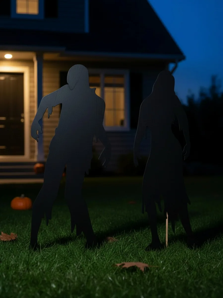 Couple de zombies Halloween pour jardin – Ensemble de 2 silhouettes en bois
