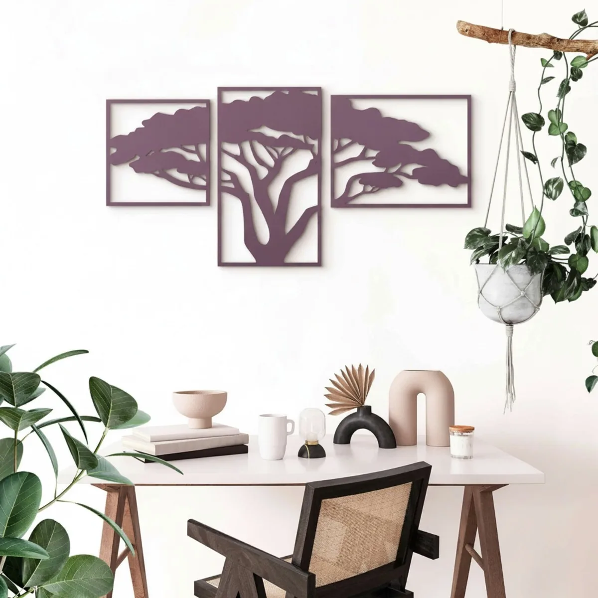 Houten wanddecoratie: Afrikaanse boom (3 delen) – Berken multiplex