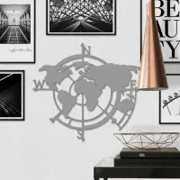 Wanddecoratie „Wereldkaart windstreken“ – berken multiplex