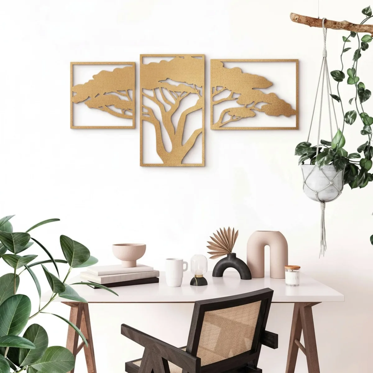 Houten wanddecoratie: Afrikaanse boom (3 delen) – Berken multiplex