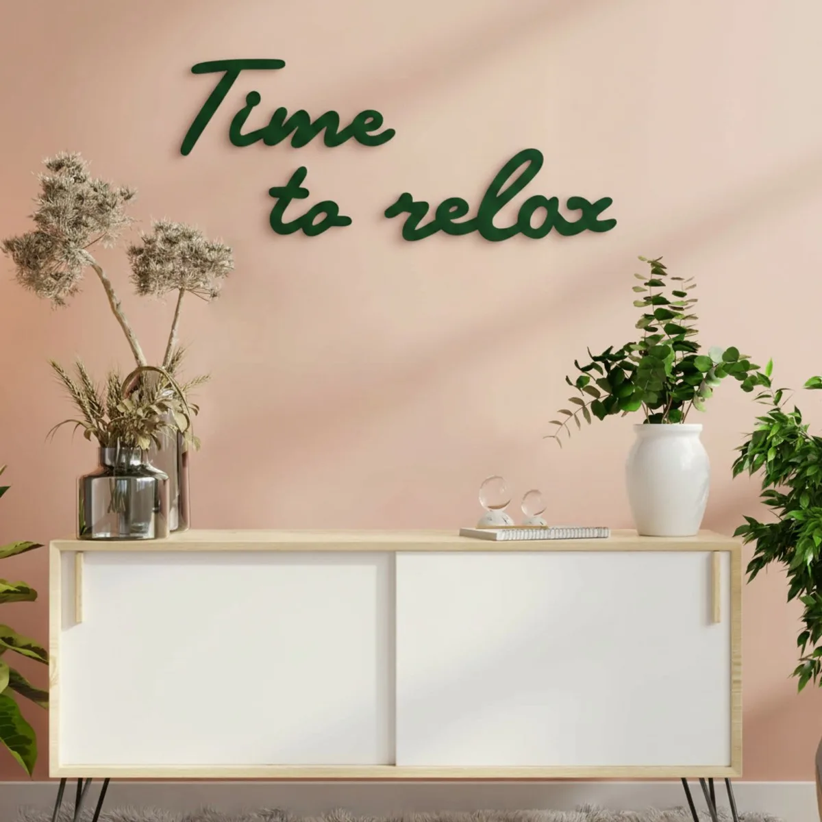 Holzschriftzug „Time to relax“ aus Birken-Sperrholz