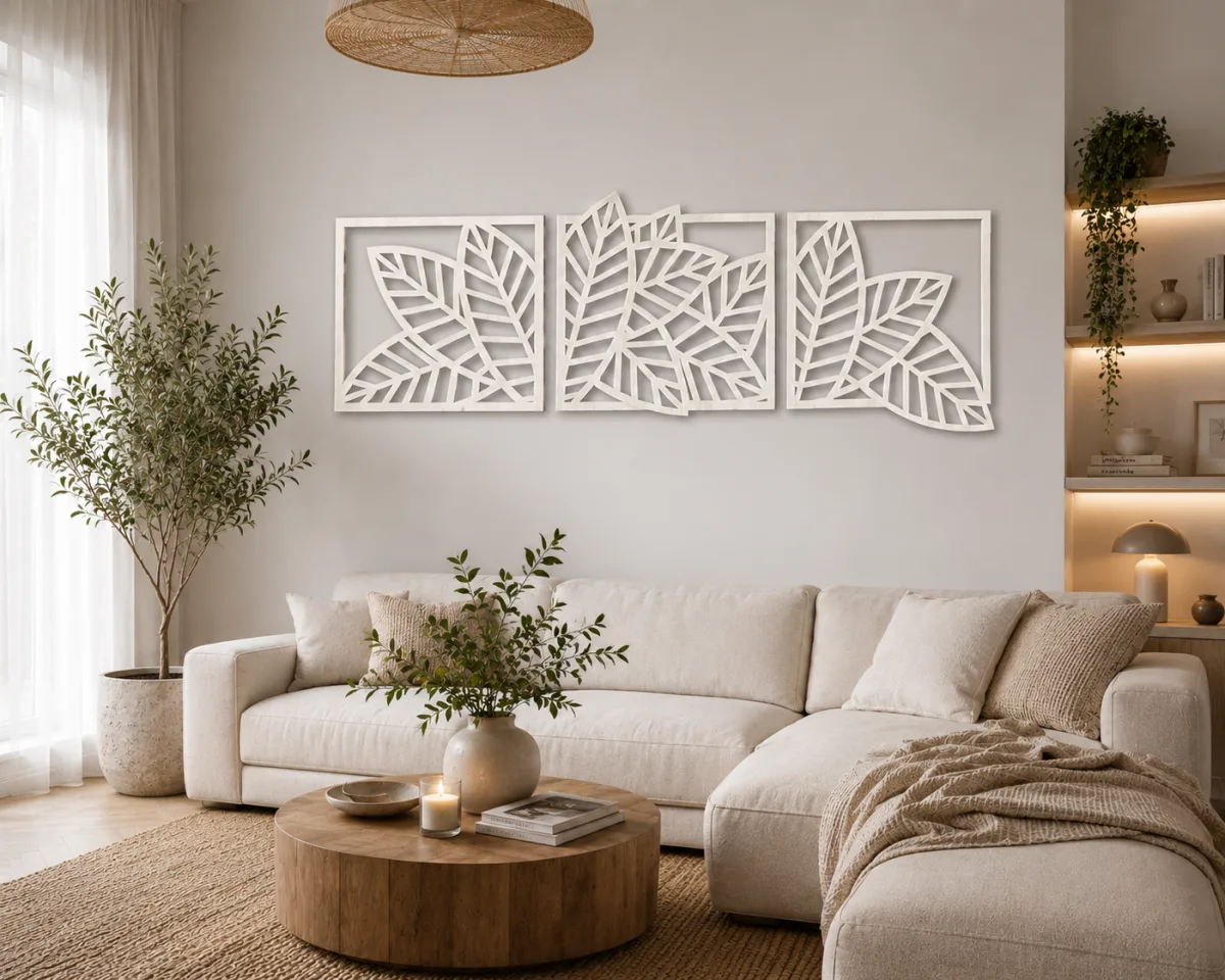 Wooden Leaves Triptych Wall Panel