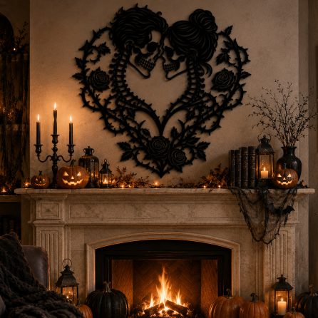 Wooden Heart Wall Art With Skulls