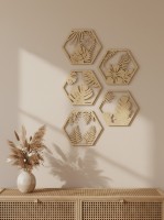 Tropical Hexagon Wall Decor, Set of 5 (Natural MDF)