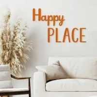 Houten woorden „Happy Place” van berkenmultiplex – wanddecoratie