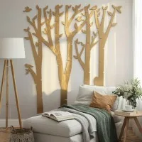 Plywood Wall Decor – Birch Forest with Birds, 120×140 cm