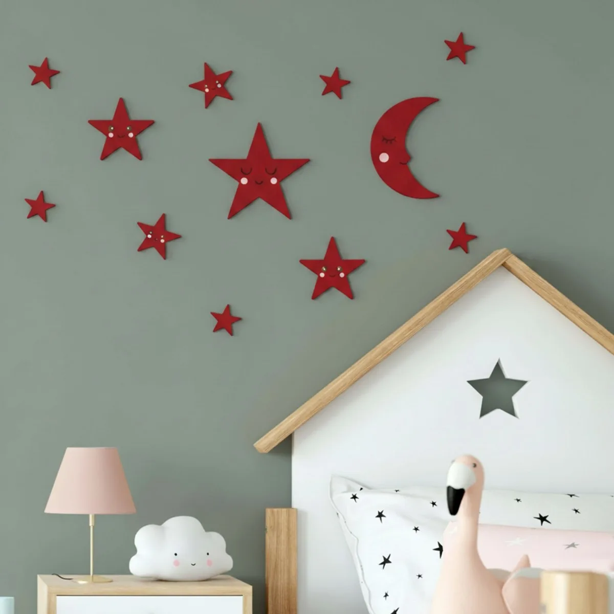 Moon and Stars Set Large – Birch Plywood Kawaii Nursery Decor