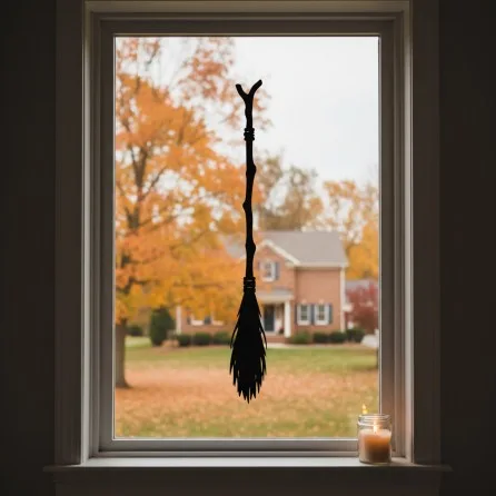 Witch Broom Wall Decor – Twig Broomstick Silhouette – Birch Plywood