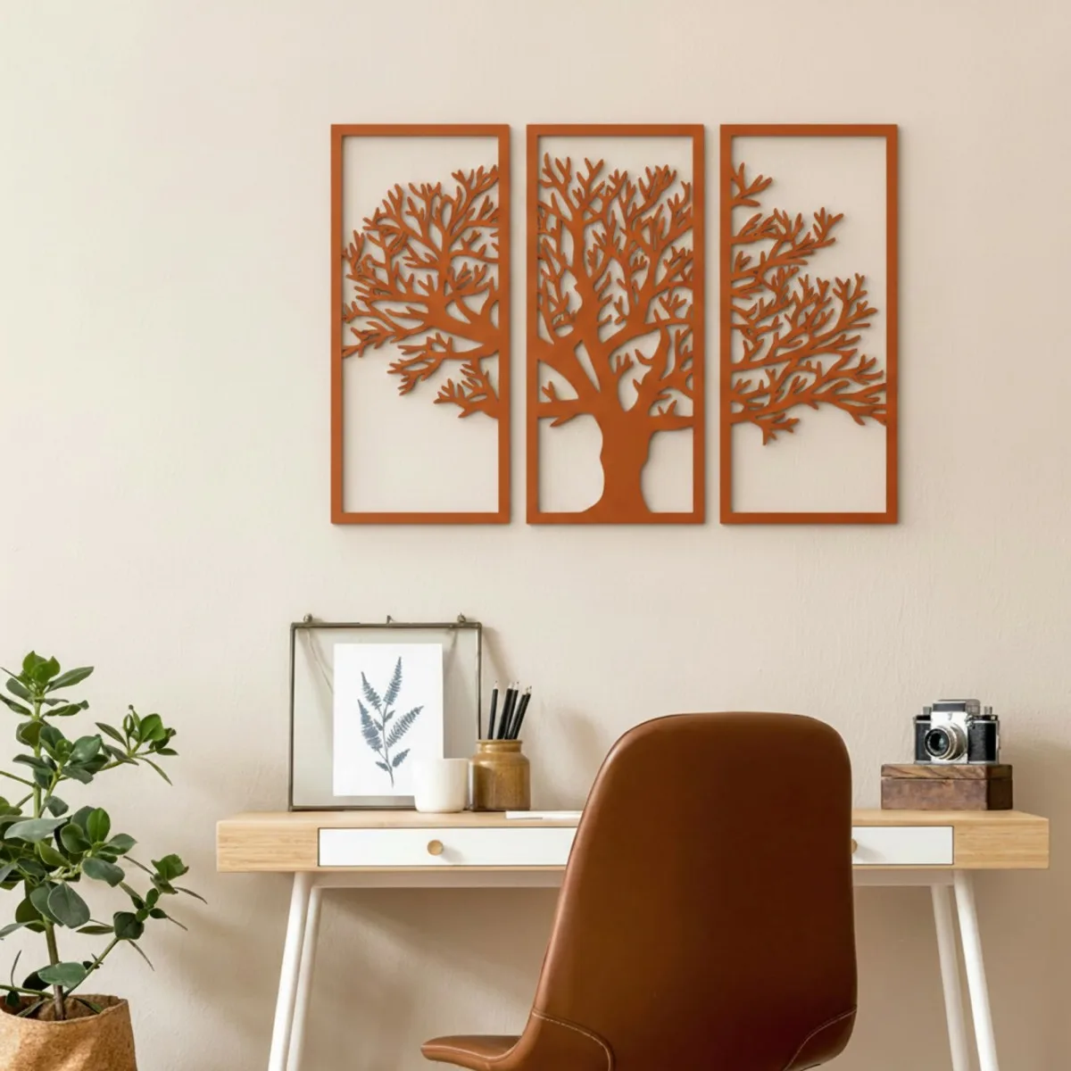 Wanddekoration aus Birken-Sperrholz – 3-teiliges Baum-Set 58x40 cm