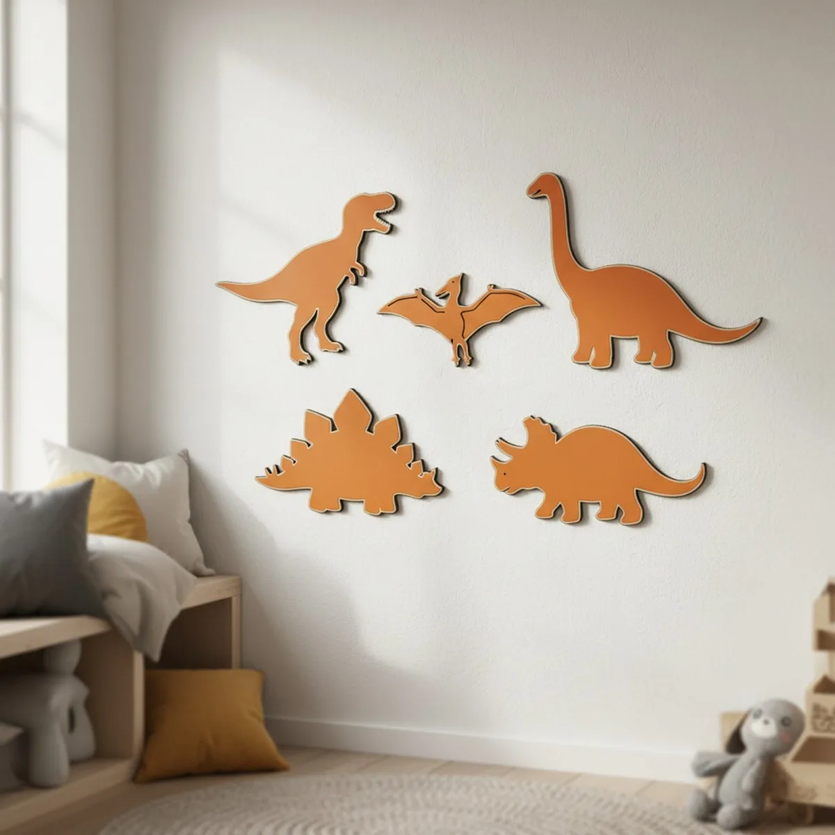 Birch plywood decoration dinosaur set 5 pieces