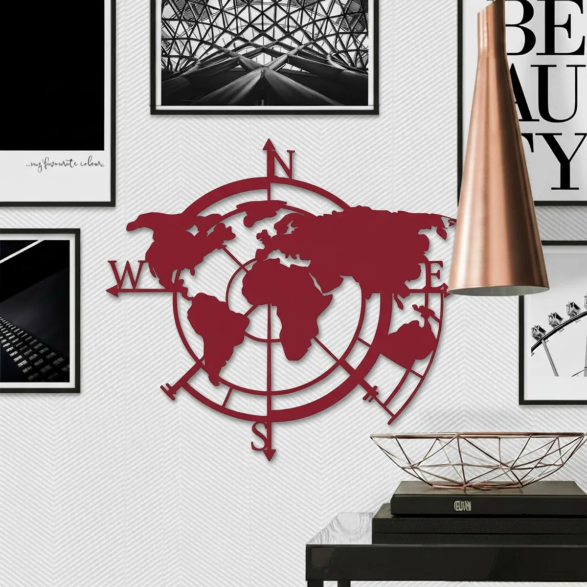 Wanddecoratie „Wereldkaart windstreken“ – berken multiplex