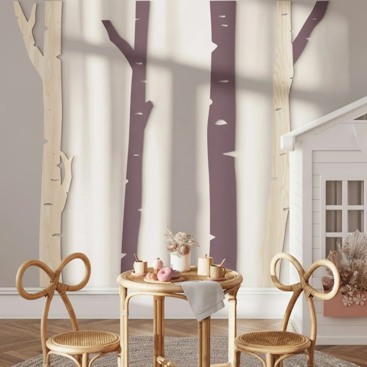 Birch Tree Forest Wall Decor – 4 Birch Trunks, Birch Plywood