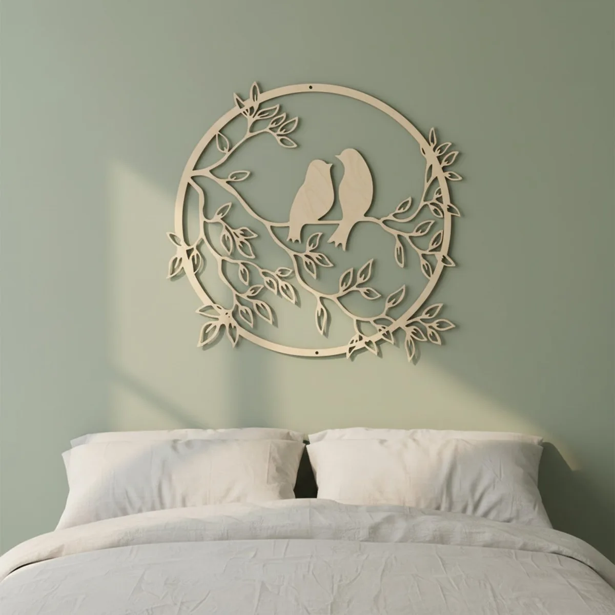 Liefdesvogels op tak — ronde wanddecoratie