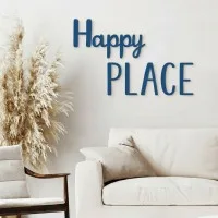 Houten woorden „Happy Place” van berkenmultiplex – wanddecoratie