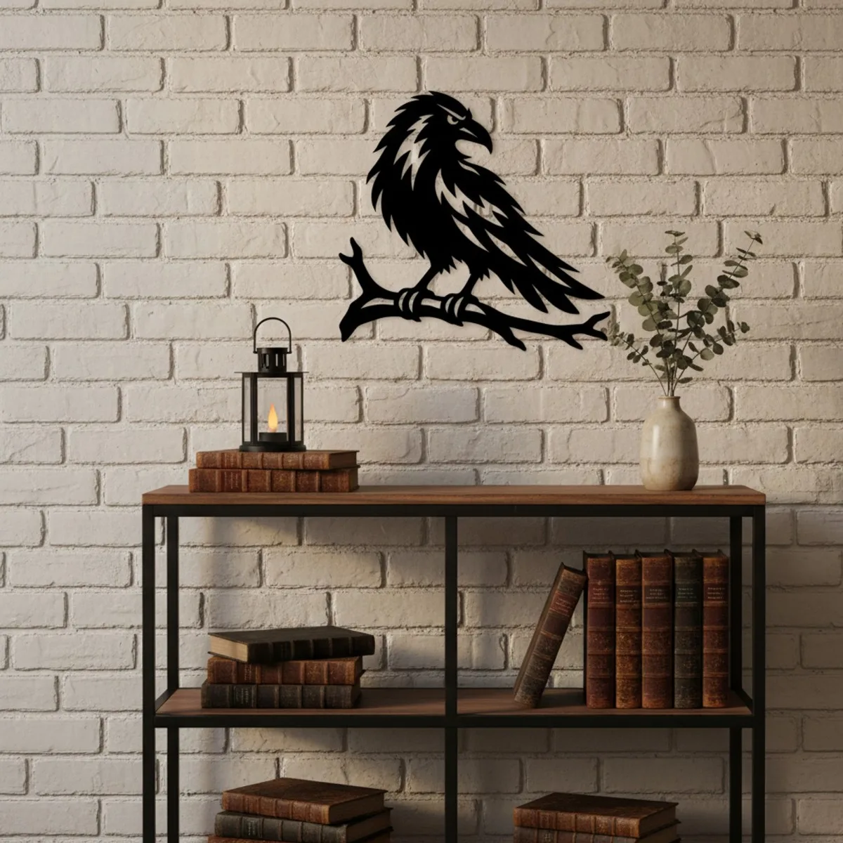 Décoration murale corbeau – Silhouette corneille Halloween sur branche – Bouleau