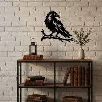 Décoration murale corbeau – Silhouette corneille Halloween sur branche – Bouleau