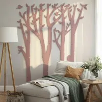 Plywood Wall Decor – Birch Forest with Birds, 120×140 cm