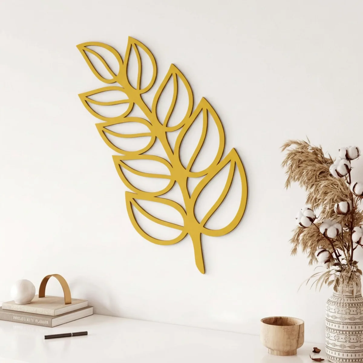 Blad wanddecoratie van berken multiplex – botanische laserdecoratie, 60 x 34 cm